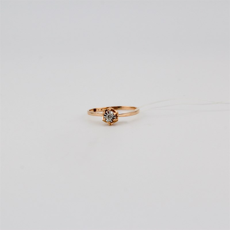 Кольцо золотое, с бриллиантами, 1,37 гр., 17-размер - фото 53534