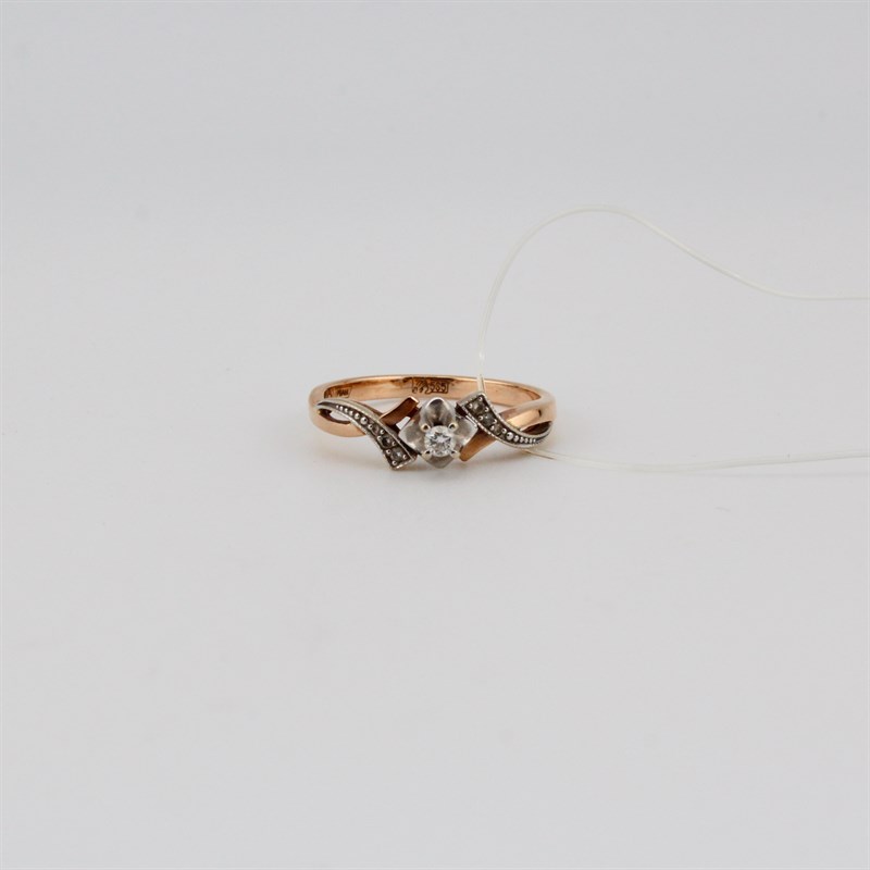 Кольцо золотое, с бриллиантами, 2,54 гр., 17-размер - фото 54152